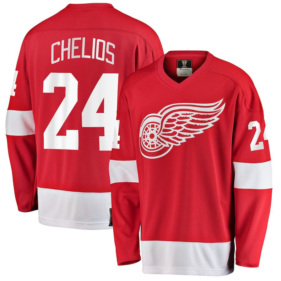 Men Detroit Red Wings #24 Chris Chelios Fanatics Branded Red Premier Breakaway Retired Player NHL Jersey